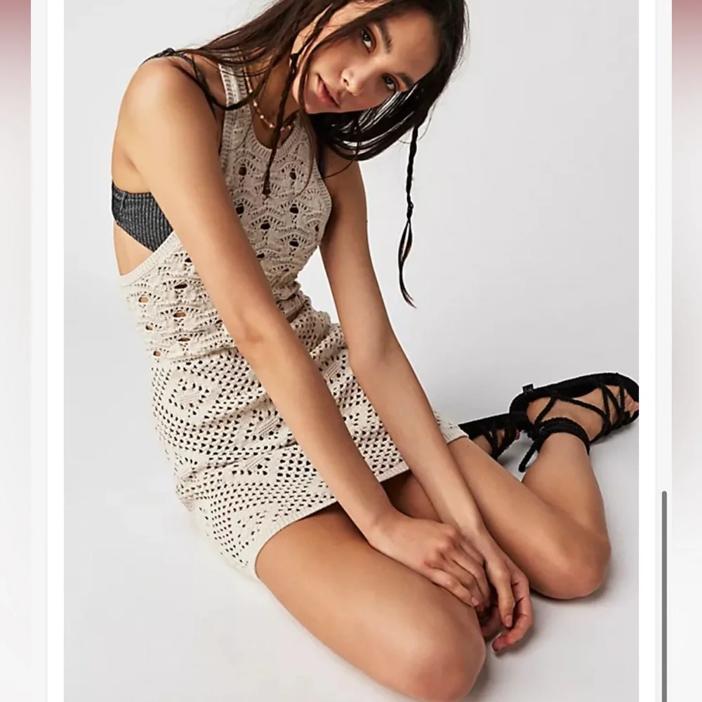 Free People FP Beach Beige Crochet Mini Dress Coverup - Picture 2 of 11